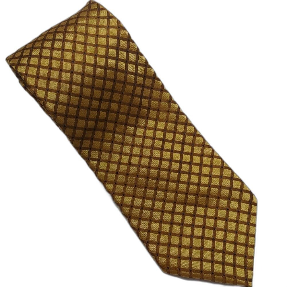 Zilli Mens Silk Tie Geometric Gold Luxury Diamond Pattern Hand made Italy‎ Navy